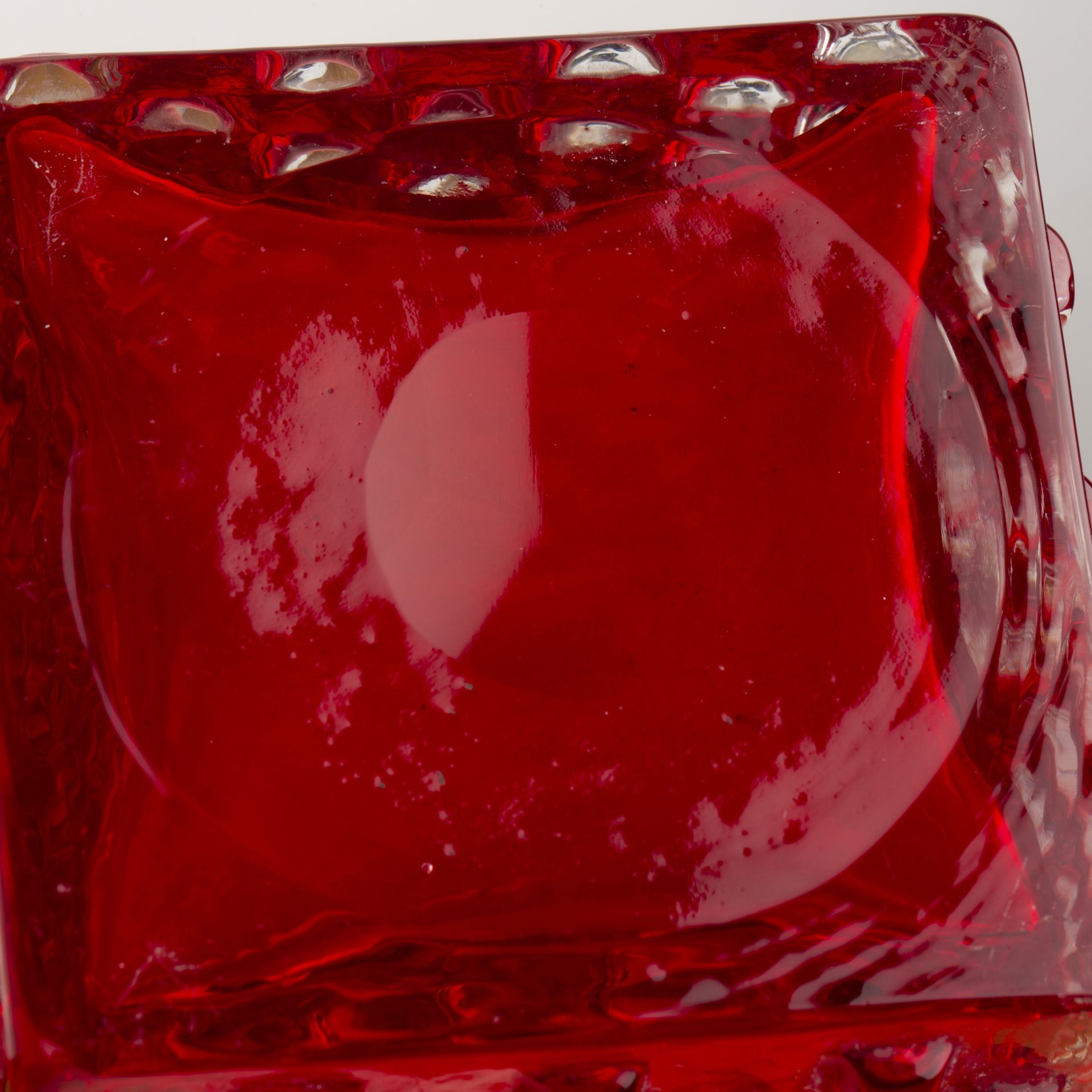 Geoffrey Baxter (1922-1995) for Whitefriars 'Chess', textured glass vase, in ruby red colourway, - Image 3 of 4