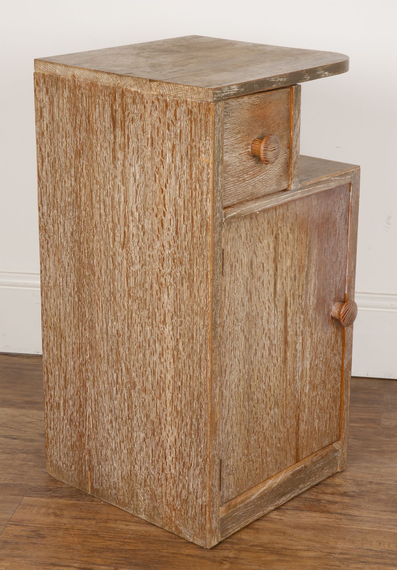 In the manner of Heals limed oak, side or bedside table, with drawer above a cupboard, 36cm wide x - Bild 4 aus 6