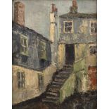 20th Century English School 'The blue house', oil on panel, unsigned, 44cm x 43cm Overall wear,