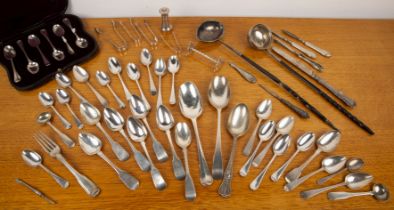 Collection of silver comprising mostly spoons, 18th Century and later, a set of six Irish silver