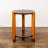 Art Deco beech and walnut veneered table, with circular top, the top surface measures 37cm wide