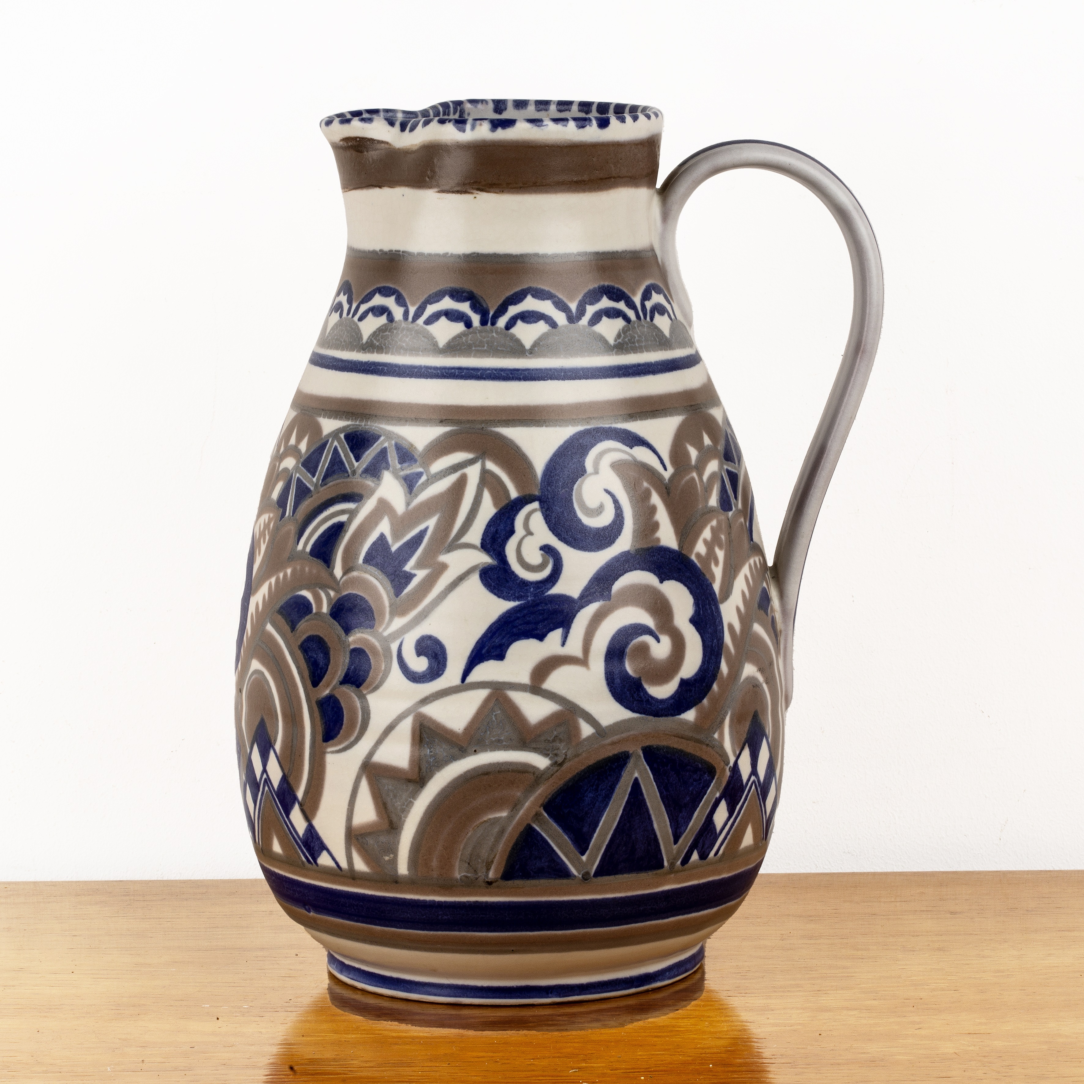 Designed by Truda Carter (1890-1958) for Poole Pottery large pottery jug, decorated with grey, brown - Image 2 of 7