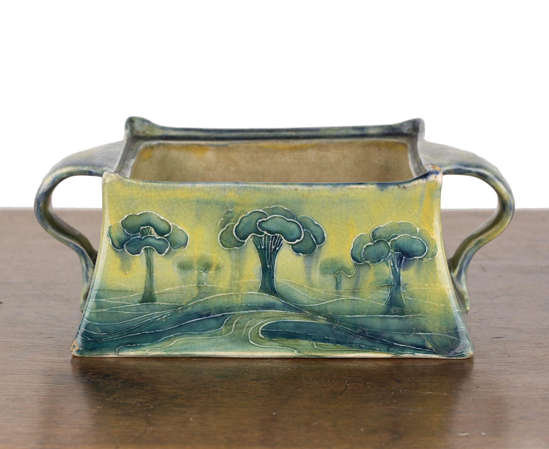 William Moorcroft (1872-1945) for Liberty and Co 'Hazeldene landscape', square pot with twin - Image 2 of 6