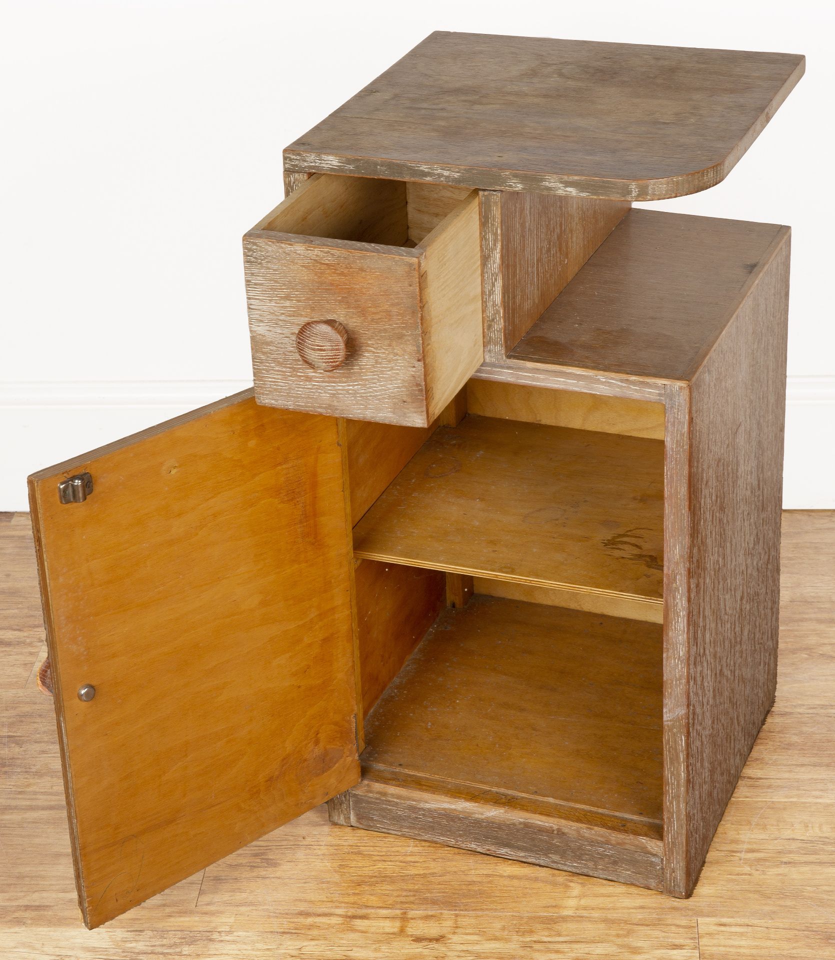 In the manner of Heals limed oak, side or bedside table, with drawer above a cupboard, 36cm wide x - Image 3 of 6