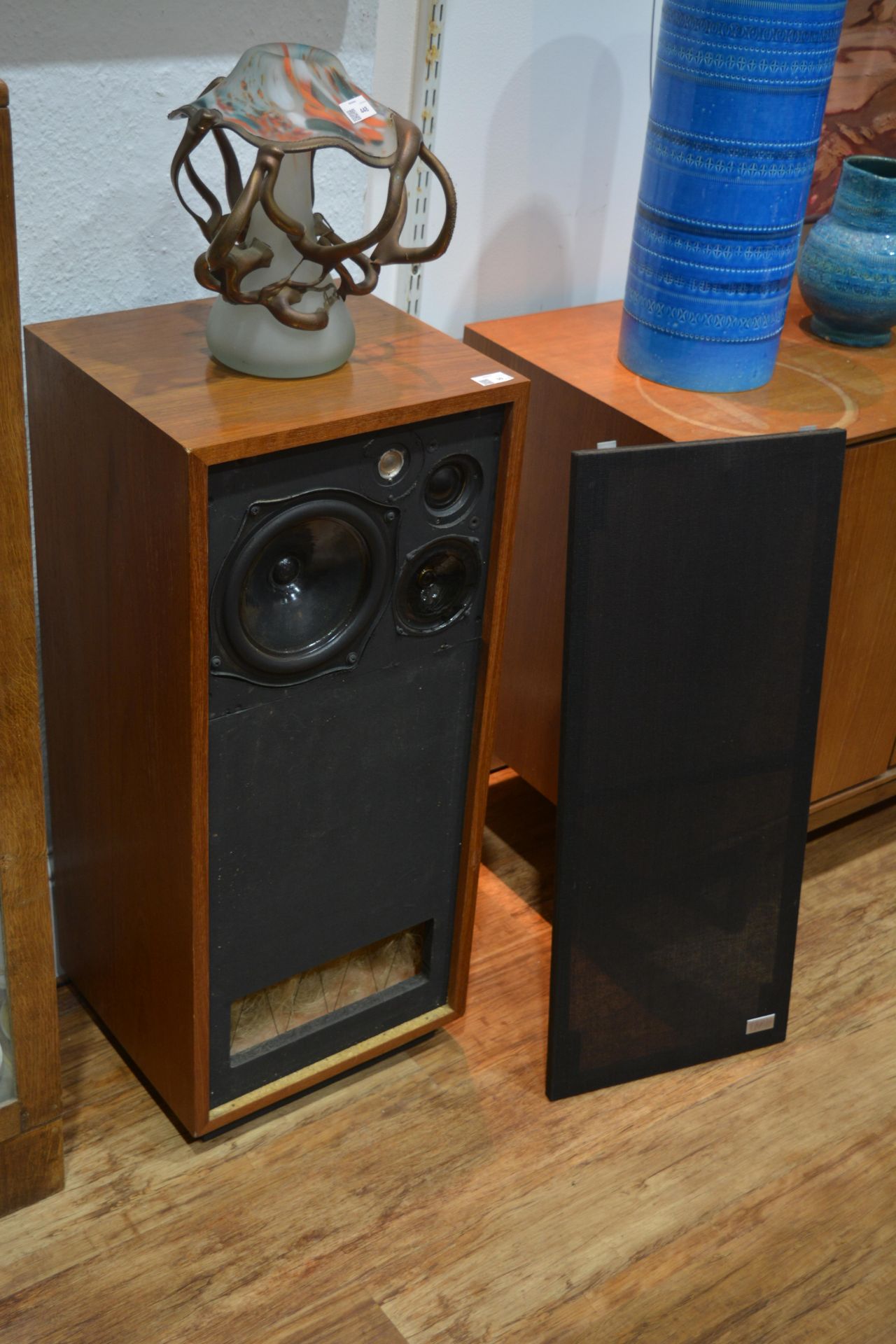 Pair of IMF speakers teak cased, each speaker measures 38cm wide x 88cm high x 35cm deep Overall - Image 8 of 15