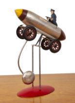 Attributed to Authentic Models 'Tesla' kinetic counterbalance toy, in the Folk Art style,