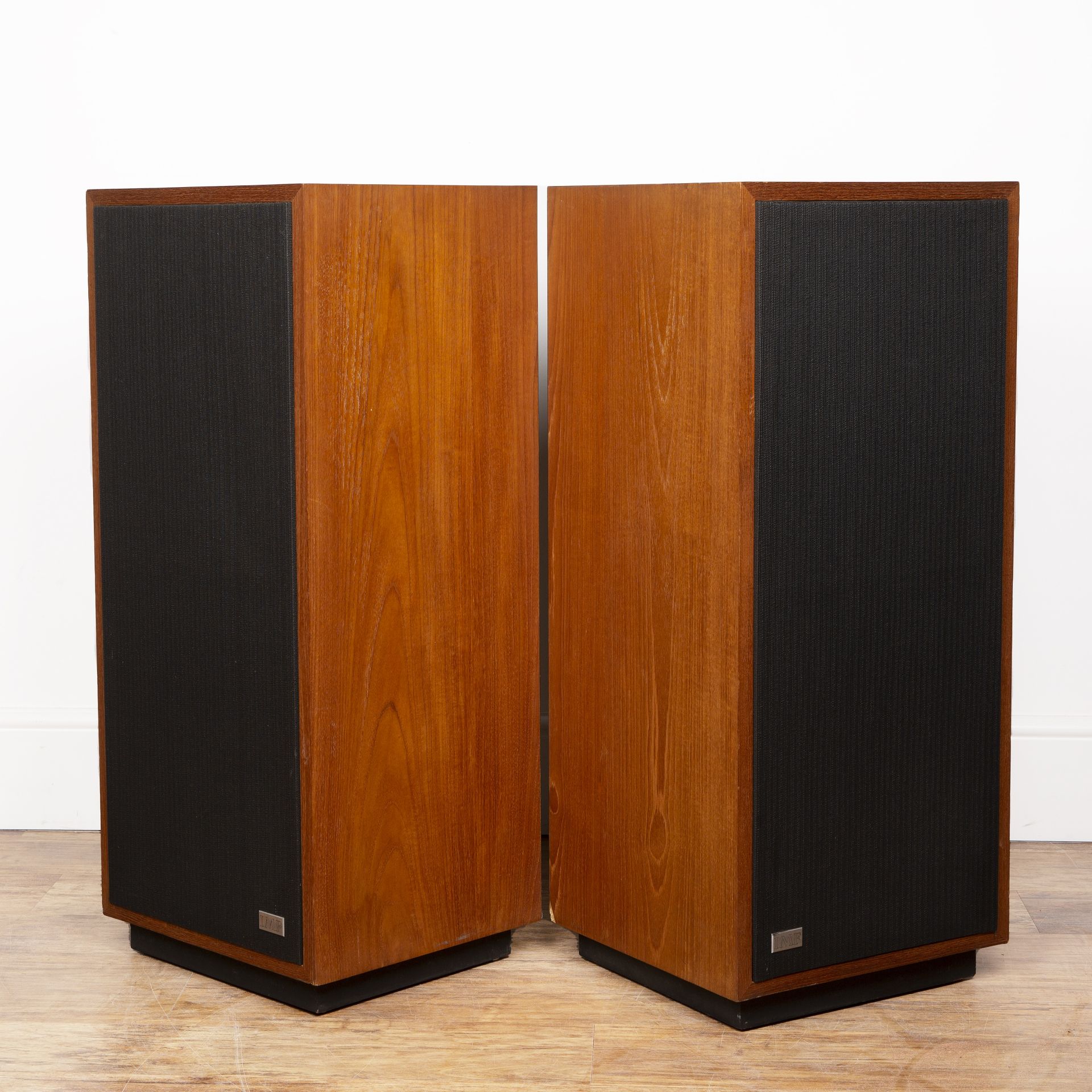 Pair of IMF speakers teak cased, each speaker measures 38cm wide x 88cm high x 35cm deep Overall - Image 2 of 15