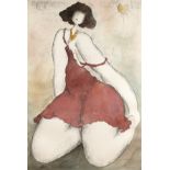 Michel Boulet (b.1938) 'Lady in red', pen and watercolour, signed lower right, 93cm x 63cm Some