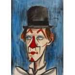 After Bernard Buffet (1928-1999) 'Pierrot style clown', watercolour, signed lower right, unframed,
