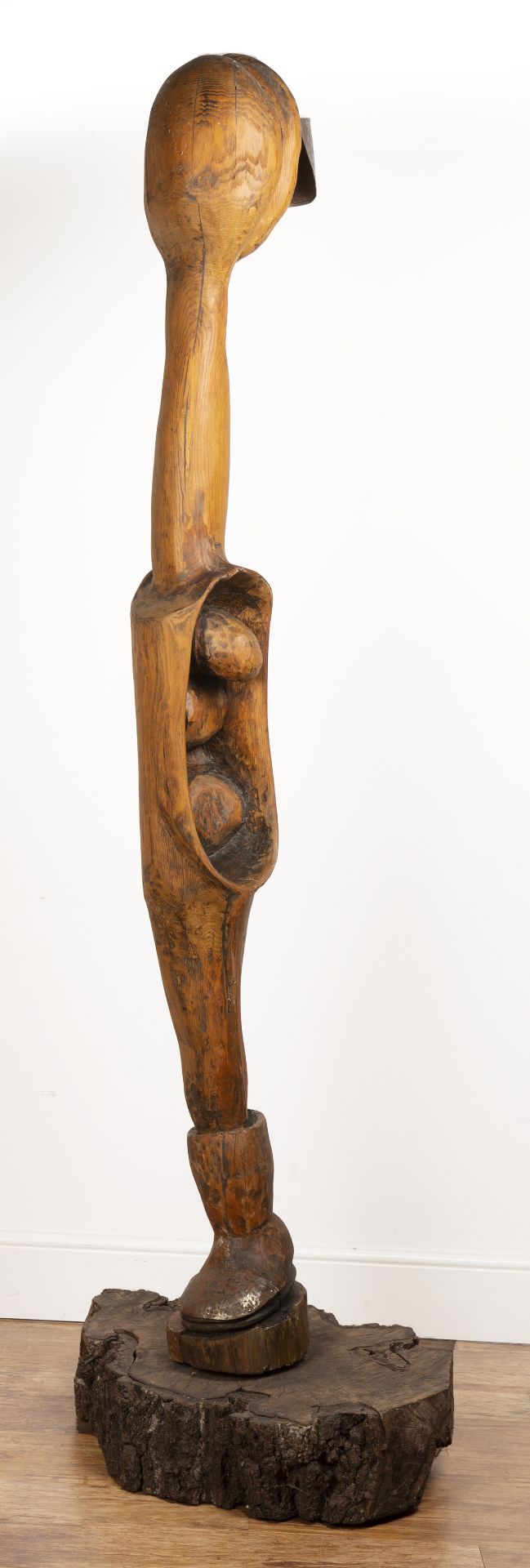 Natasha Houseago (Contemporary) 'Untitled figural sculpture', carved wood sculpture, on wooden base, - Image 3 of 3