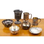 Collection of silver to include: a Georgian silver goblet, bearing marks for Rebecca Emes & Edward