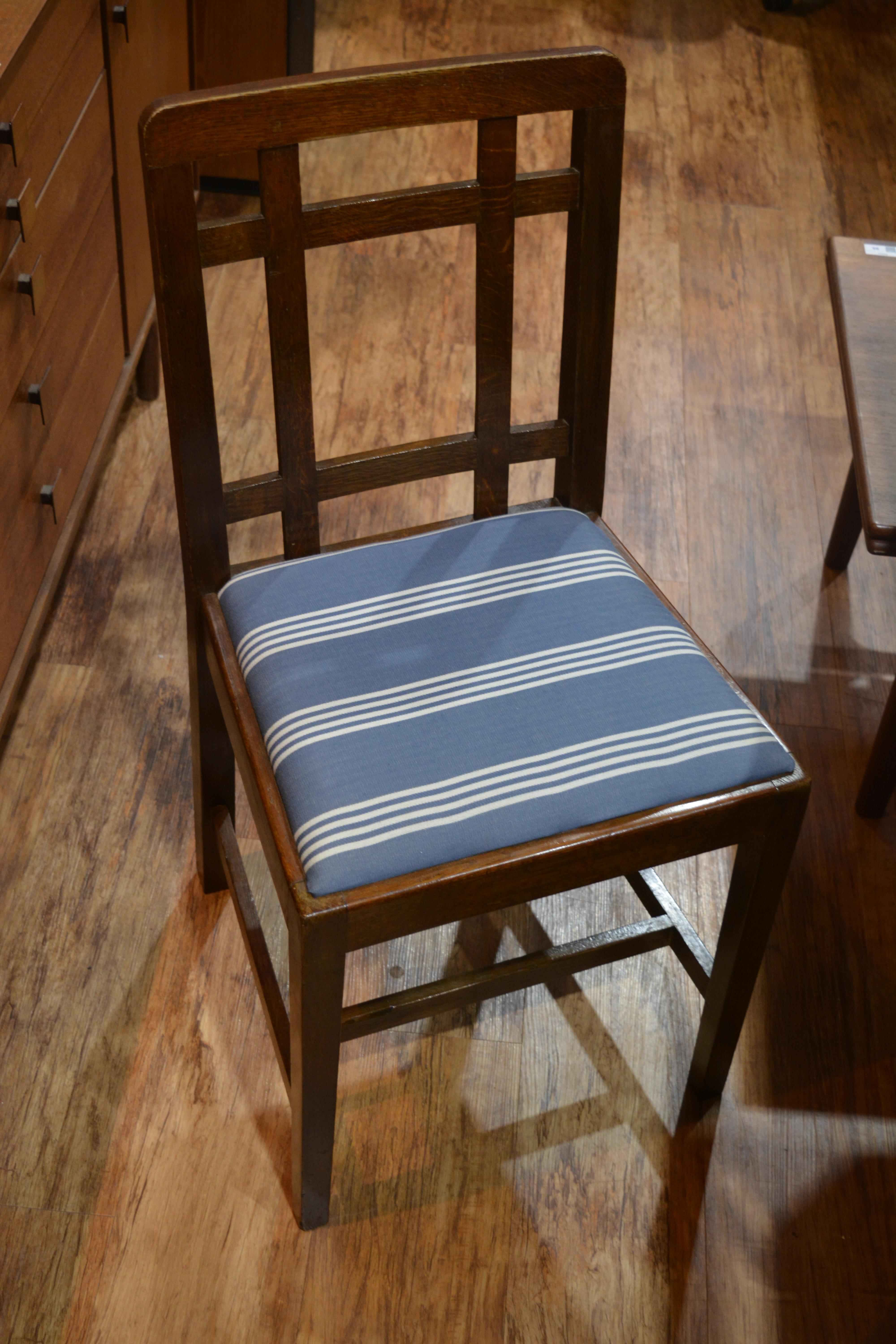 Paul Matt for Brynmawr furniture oak, set of four 'Mount' dining chairs, the seats with striped - Image 6 of 14