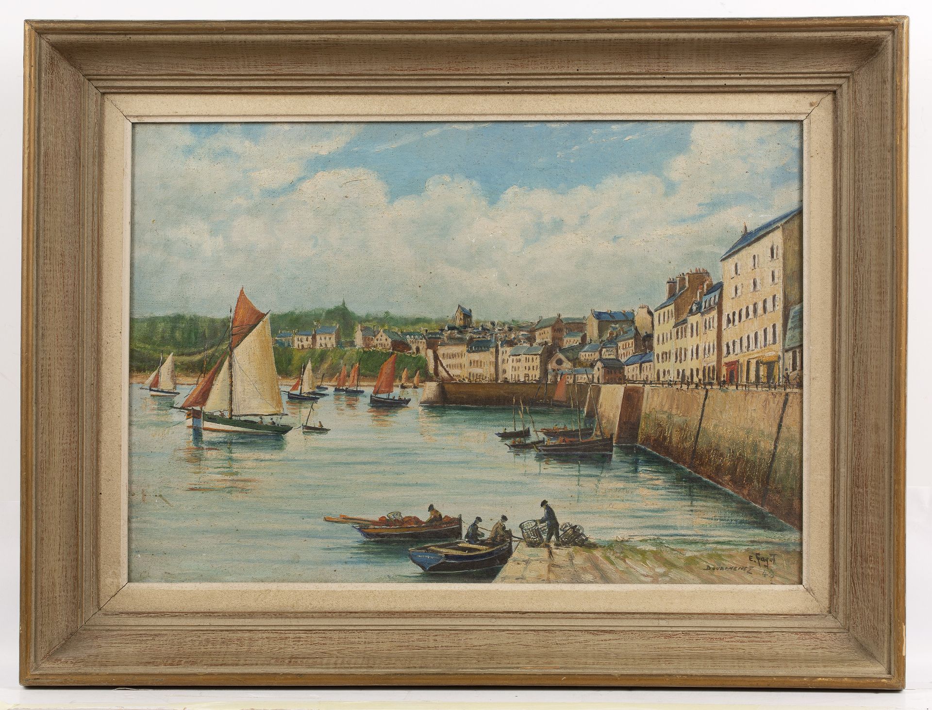 20th Century French School 'Douarnenez harbour', oil on canvas, signed 'E. Fagot', and dated 1948 - Bild 2 aus 3