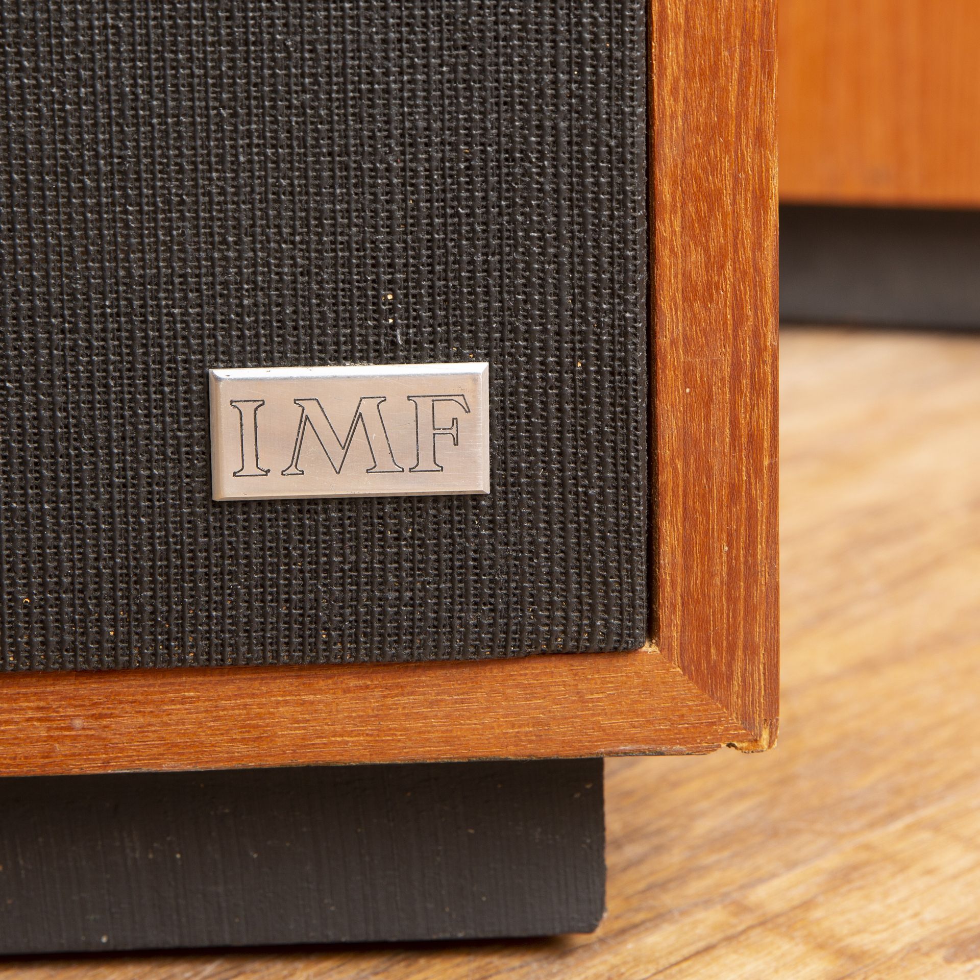Pair of IMF speakers teak cased, each speaker measures 38cm wide x 88cm high x 35cm deep Overall - Image 3 of 15