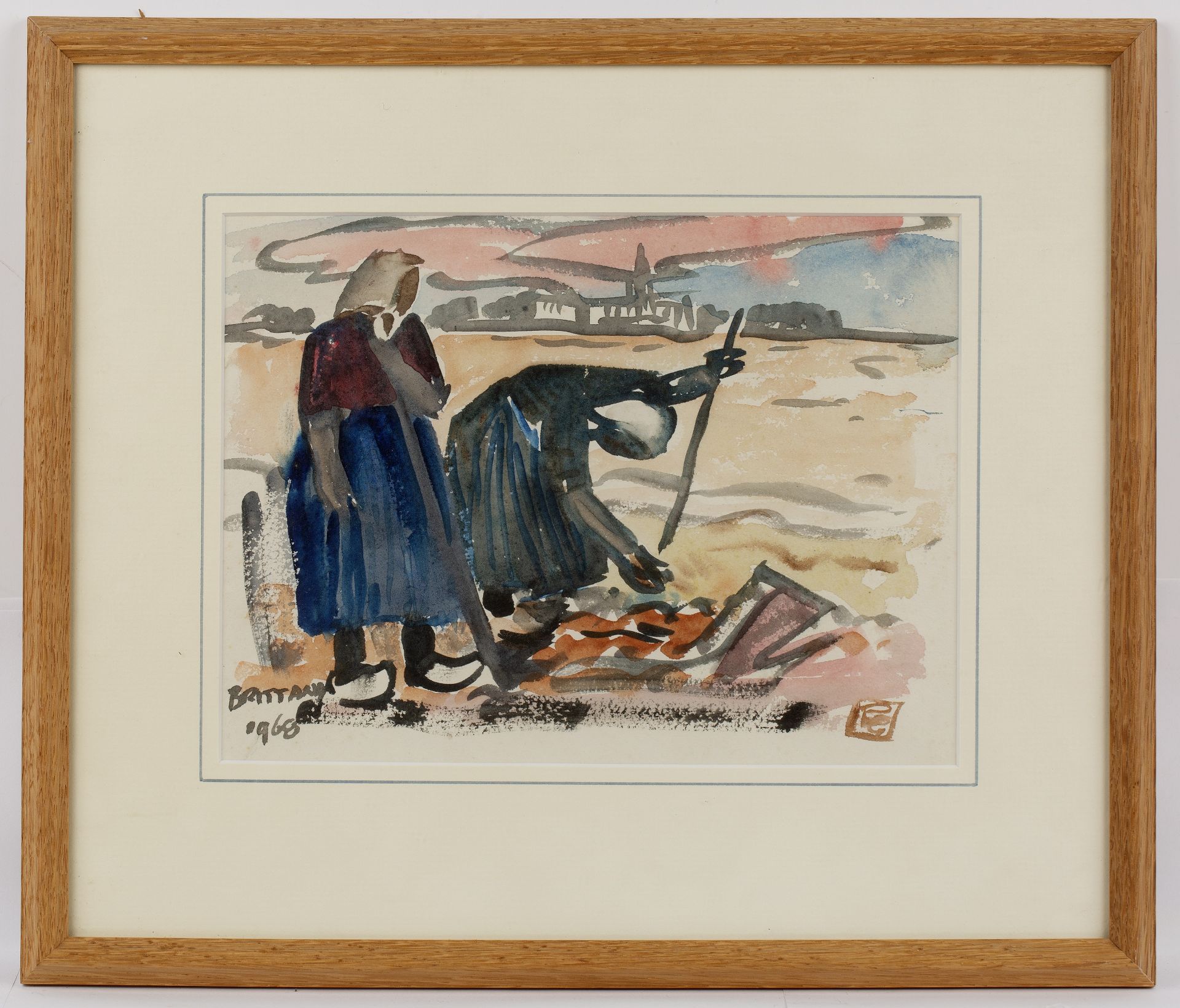 Reginald William 'Reg' Gammon (1894-1997) 'Field workers in Brittany', watercolour, signed and dated - Image 2 of 3