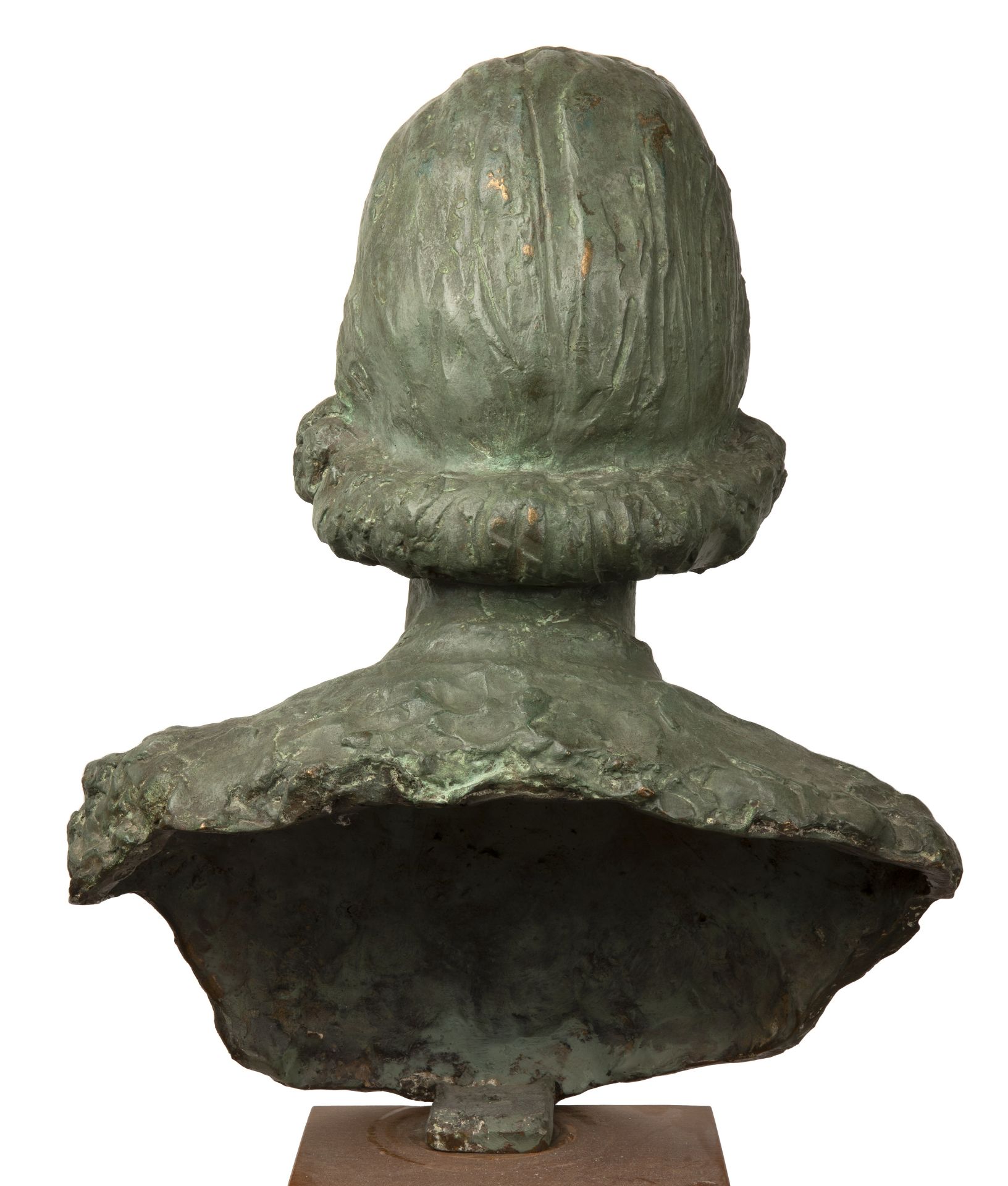 20th Century School 'Study of a lady' bronze bust, unsigned, on wooden plinth, 57cm high overall - Image 4 of 4