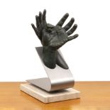 Lorenzo Quinn (b.1966) 'With you', bronze resin sculpture of hands, on a metal and marble base,