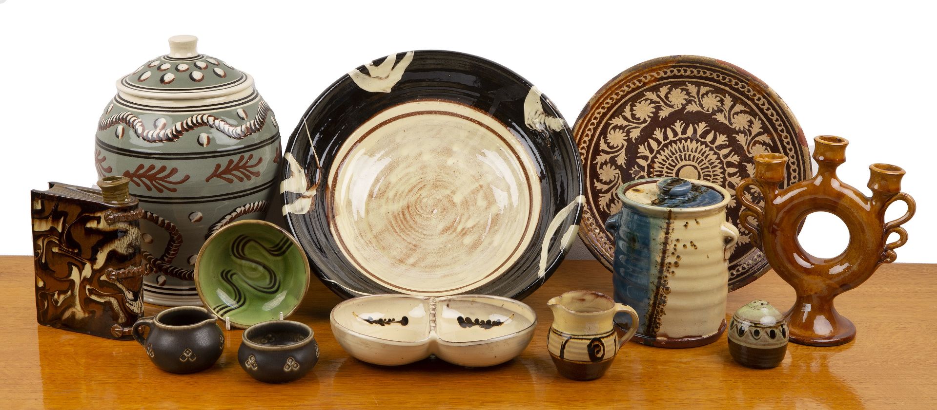 Collection of miscellaneous studio ceramics and pottery to include: S J Pottery jar and cover,