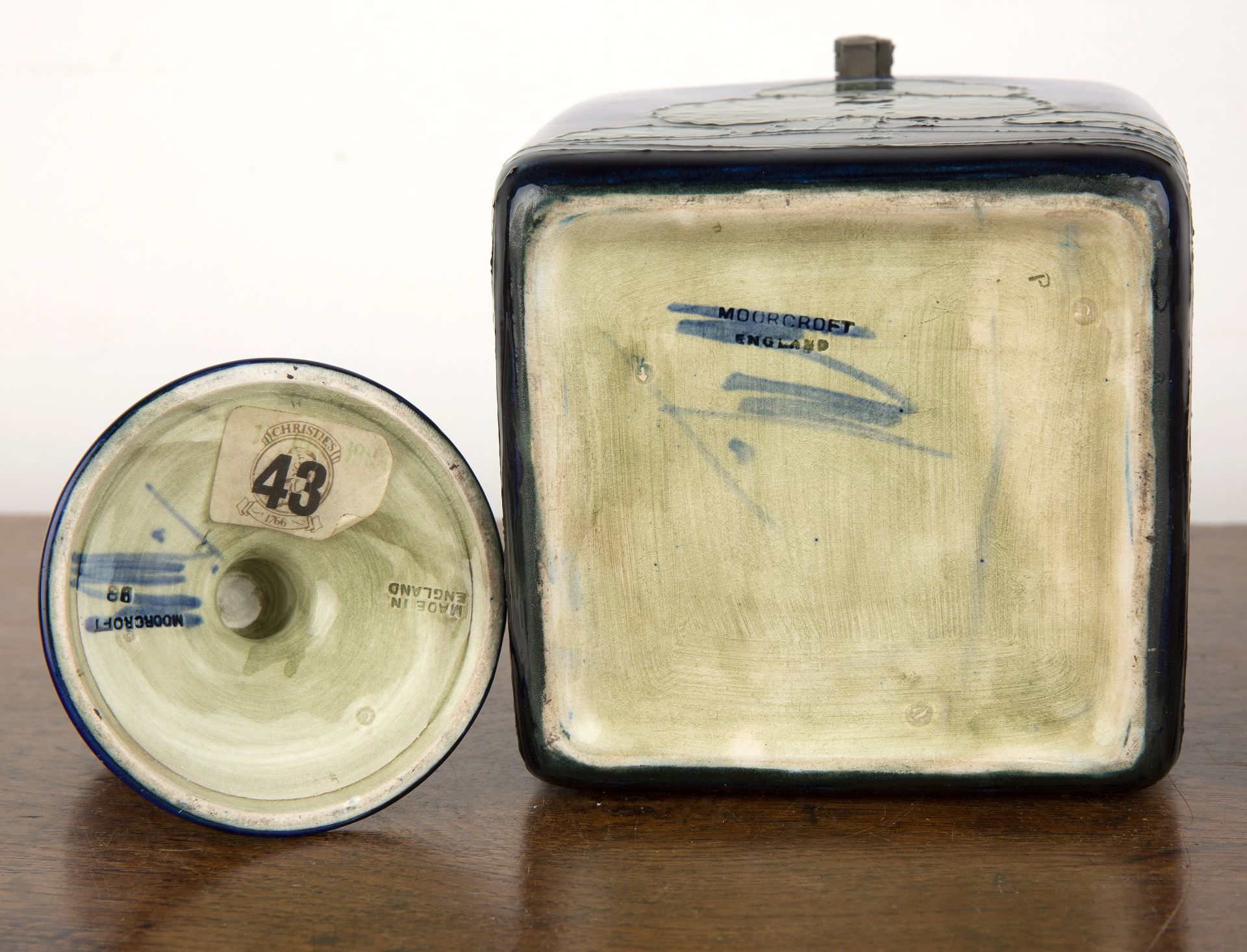 William Moorcroft (1872-1945) for Moorcroft Pottery 'Moonlit blue' biscuit barrel or jar with beaten - Image 2 of 22