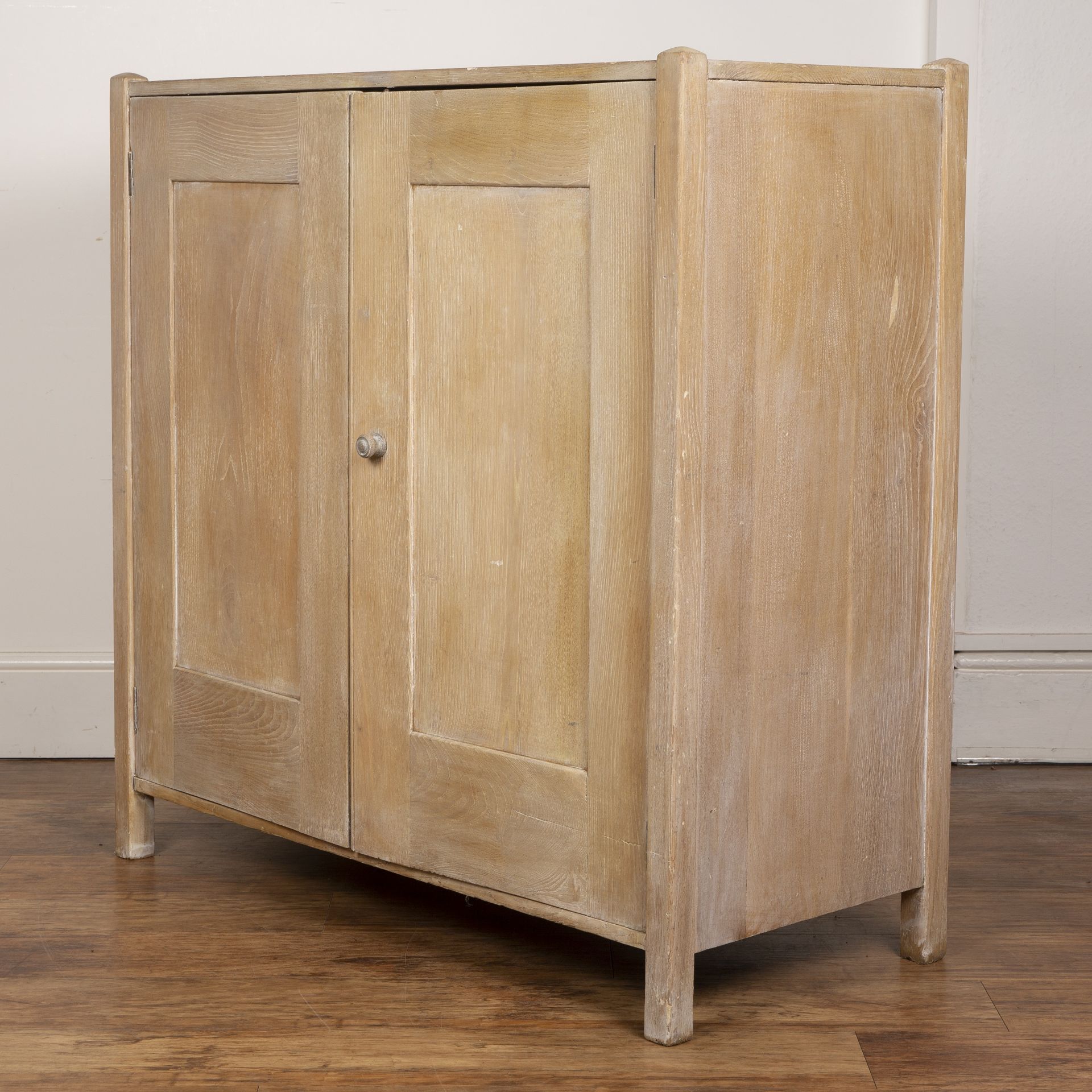 Heals cupboard limed oak, design number '348', with two panelled doors enclosing shelves, raised - Image 4 of 5
