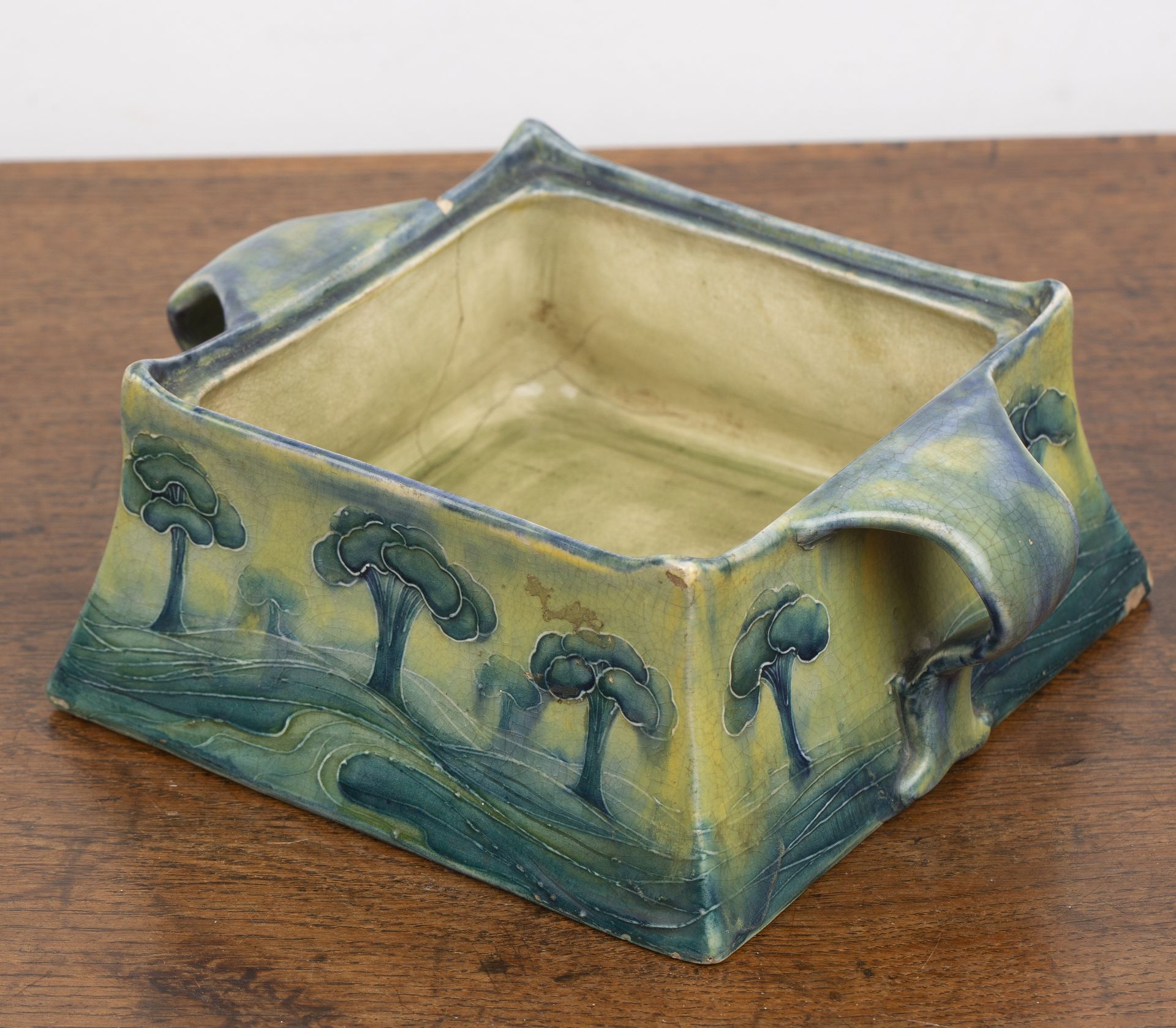 William Moorcroft (1872-1945) for Liberty and Co 'Hazeldene landscape', square pot with twin - Image 4 of 6