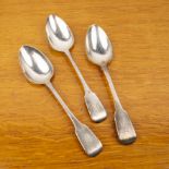 Three George IV Irish silver spoons each with engraved 'B' to the finial, bearing marks for James