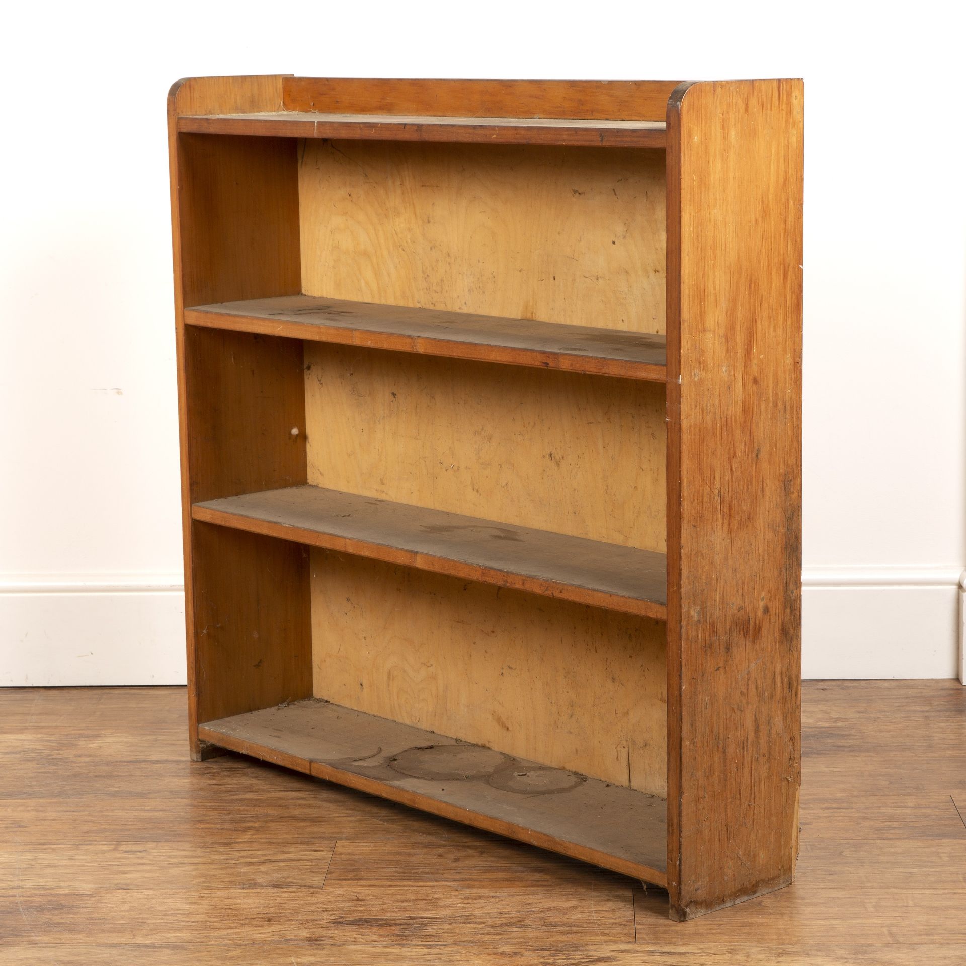 Cotswold School pine open bookcase, with fitted shelves, unmarked, 92cm wide x 91cm high x 20cm deep - Image 3 of 4