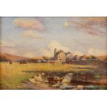 Frank Moss Bennett (1874-1953) 'Rural farm landscape with cows', watercolour, signed lower right,