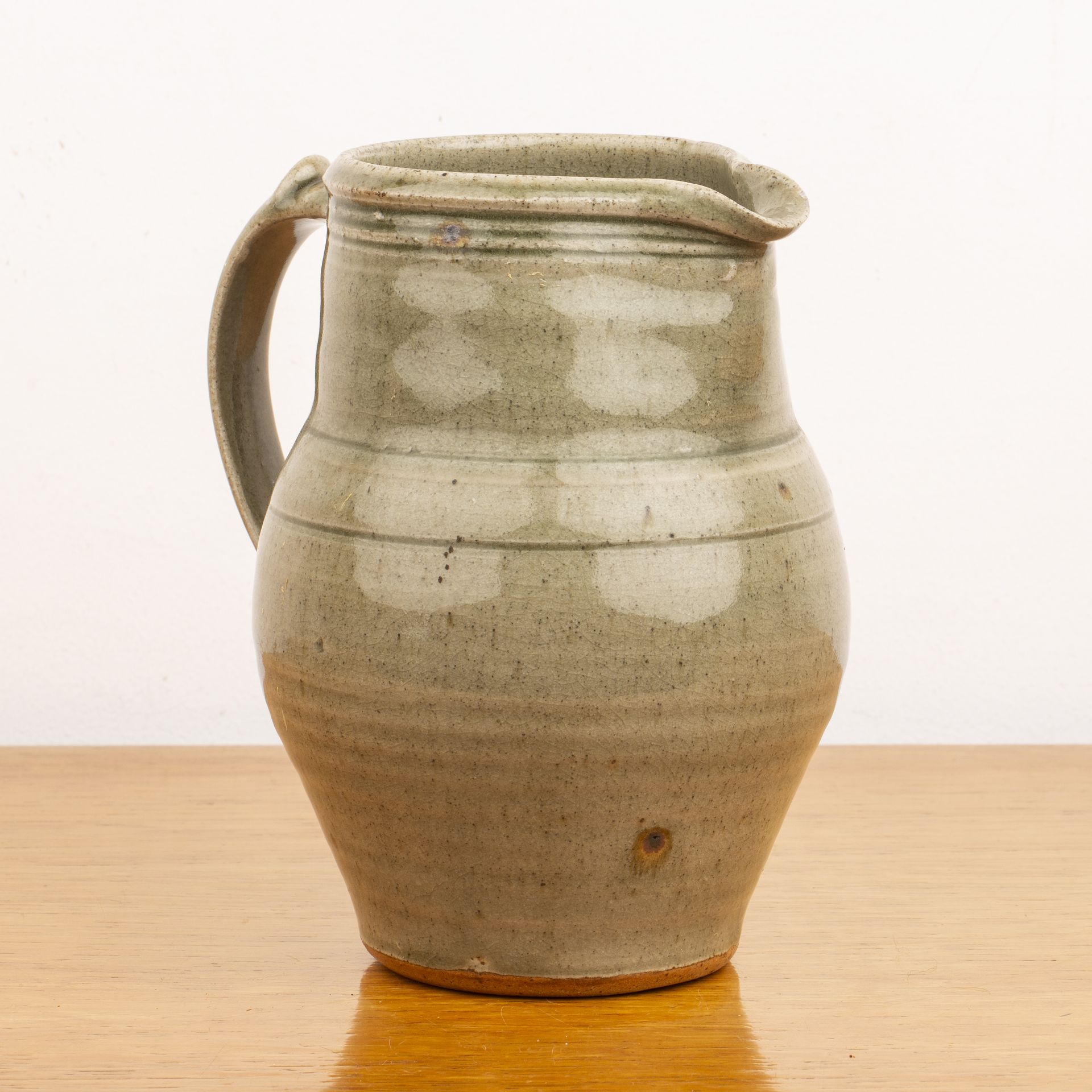 Leach pottery (St. Ives) Standard ware studio pottery jug with scrolling handle and incised banding, - Image 3 of 4