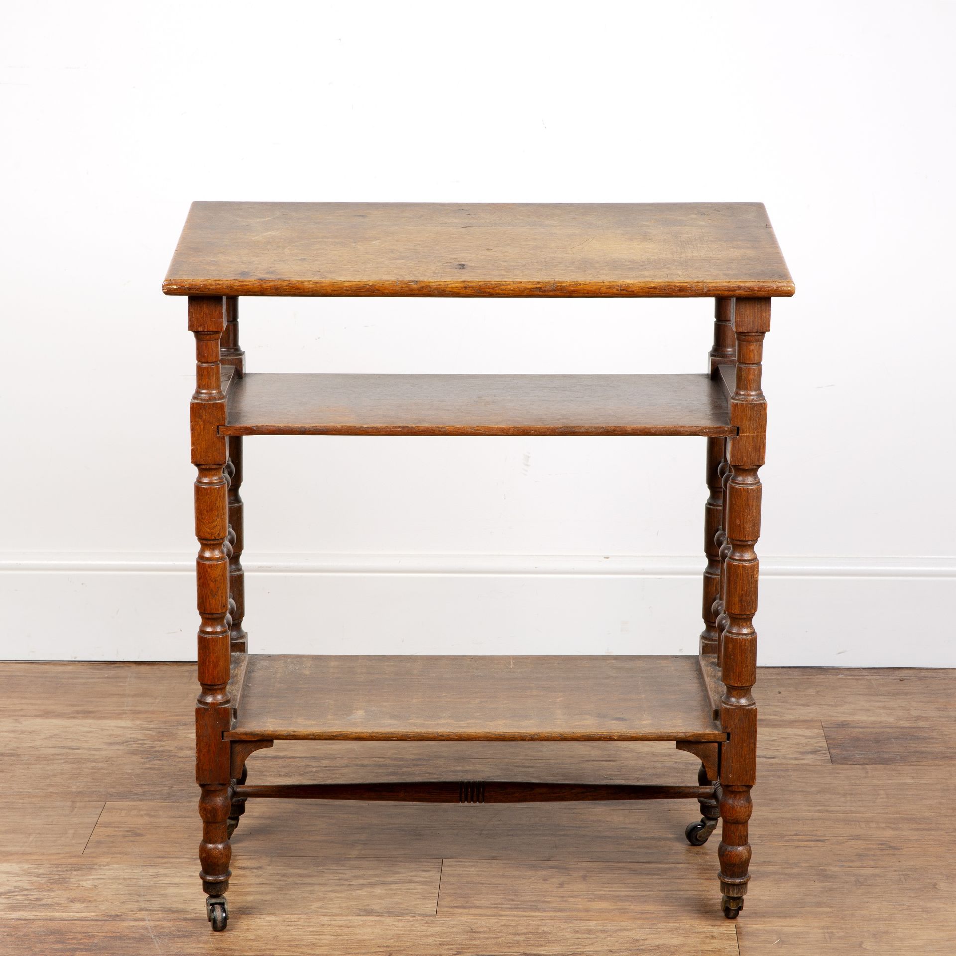 Leonard Wyburd (1865-1958) for Liberty & Co oak bookstand or reading table, with lattice side - Image 4 of 5