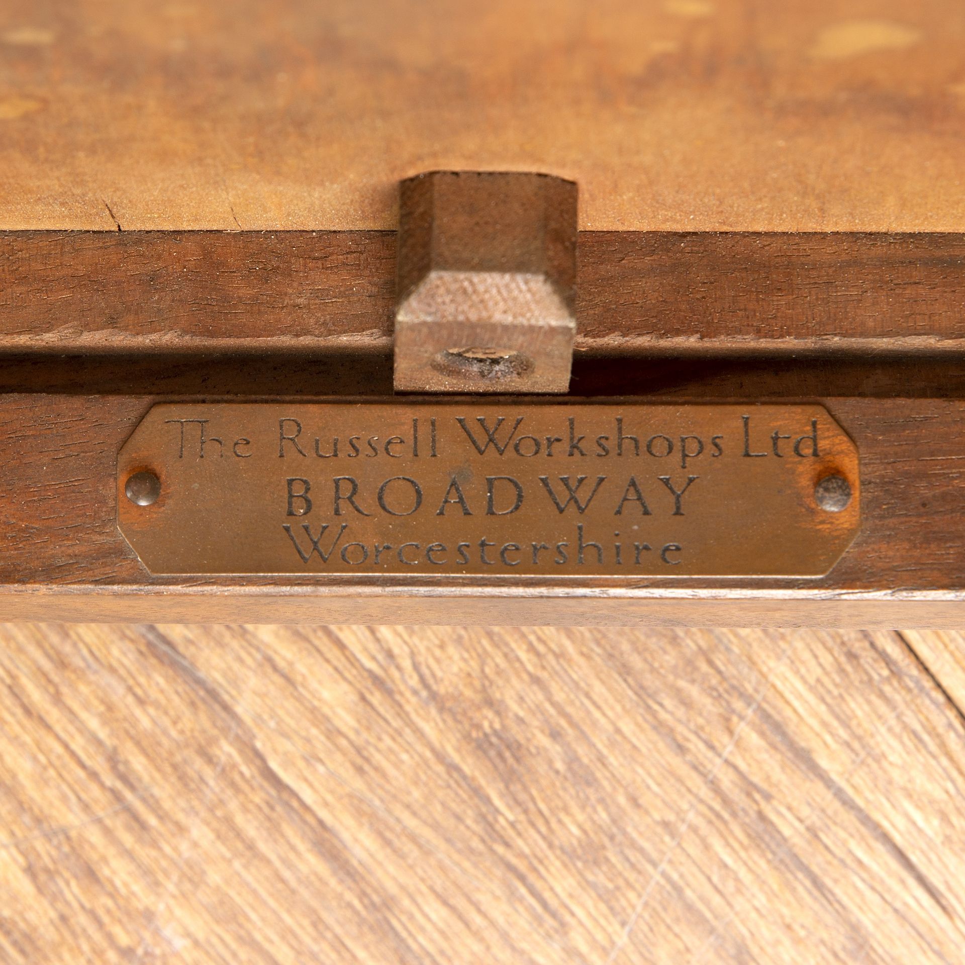Gordon Russell (1892-1980) of Broadway oak framed table with black rectangular top, with copper - Image 5 of 6