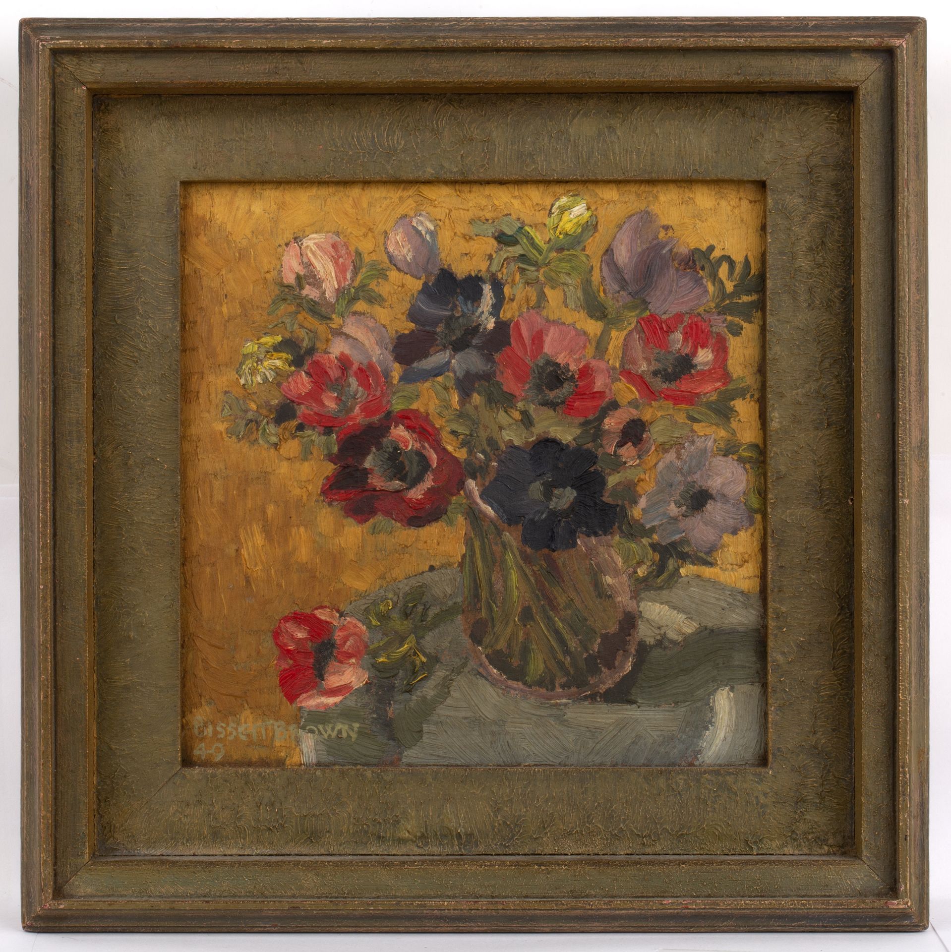 Brown (20th Century School) 'Still life vase of flowers', oil on panel, signed and dated 1940 - Image 2 of 3
