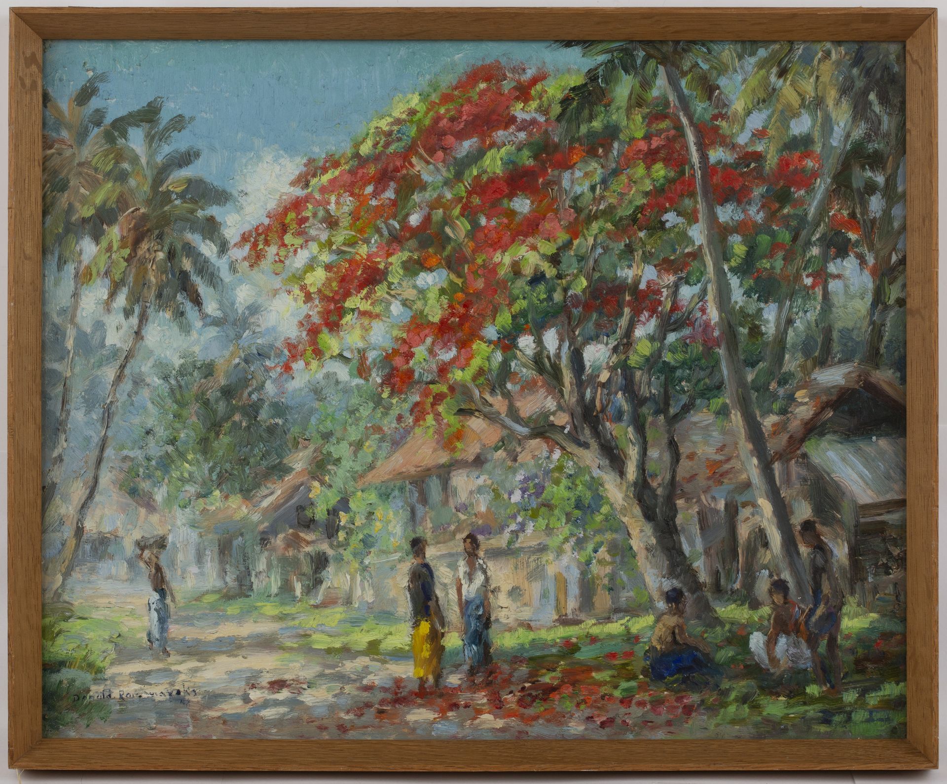 Donald Ramanayake (1920-1993) 'Sri Lankan village scene', oil on panel, signed and dated 1948 - Image 2 of 3
