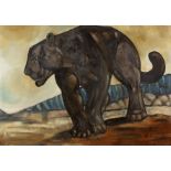 M Mayland (20th Century School) 'Panther', oil on panel, signed lower right, 84cm x 121cm Overall