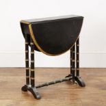 Aesthetic movement drop flap table with faux bamboo structure, ebonised with gilt painted detail,