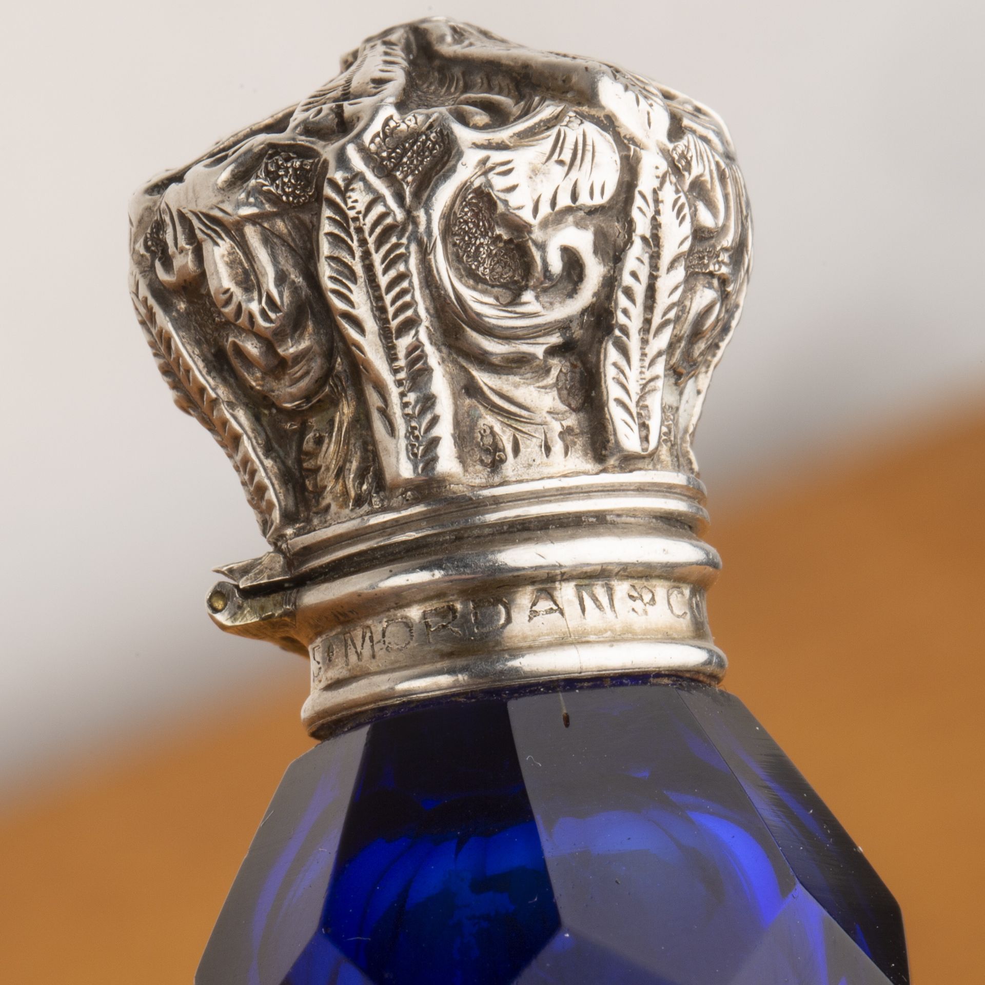 Two Sampson Mordan scent bottles the first with cobalt blue glass body, with white metal mounts - Image 4 of 4