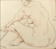 Attributed to Uli Nimptsch (1897-1977) 'Seated figure', pencil sketch, unsigned, 44cm x 49cm Overall