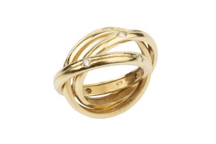 An 18ct gold and diamond 'Russian' wedding ring by Cartier, the three entwined bands each set with