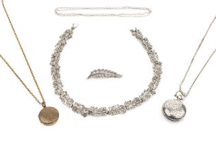 A collection of silver and costume jewellery, to include a silver sovereign holder on long chain,