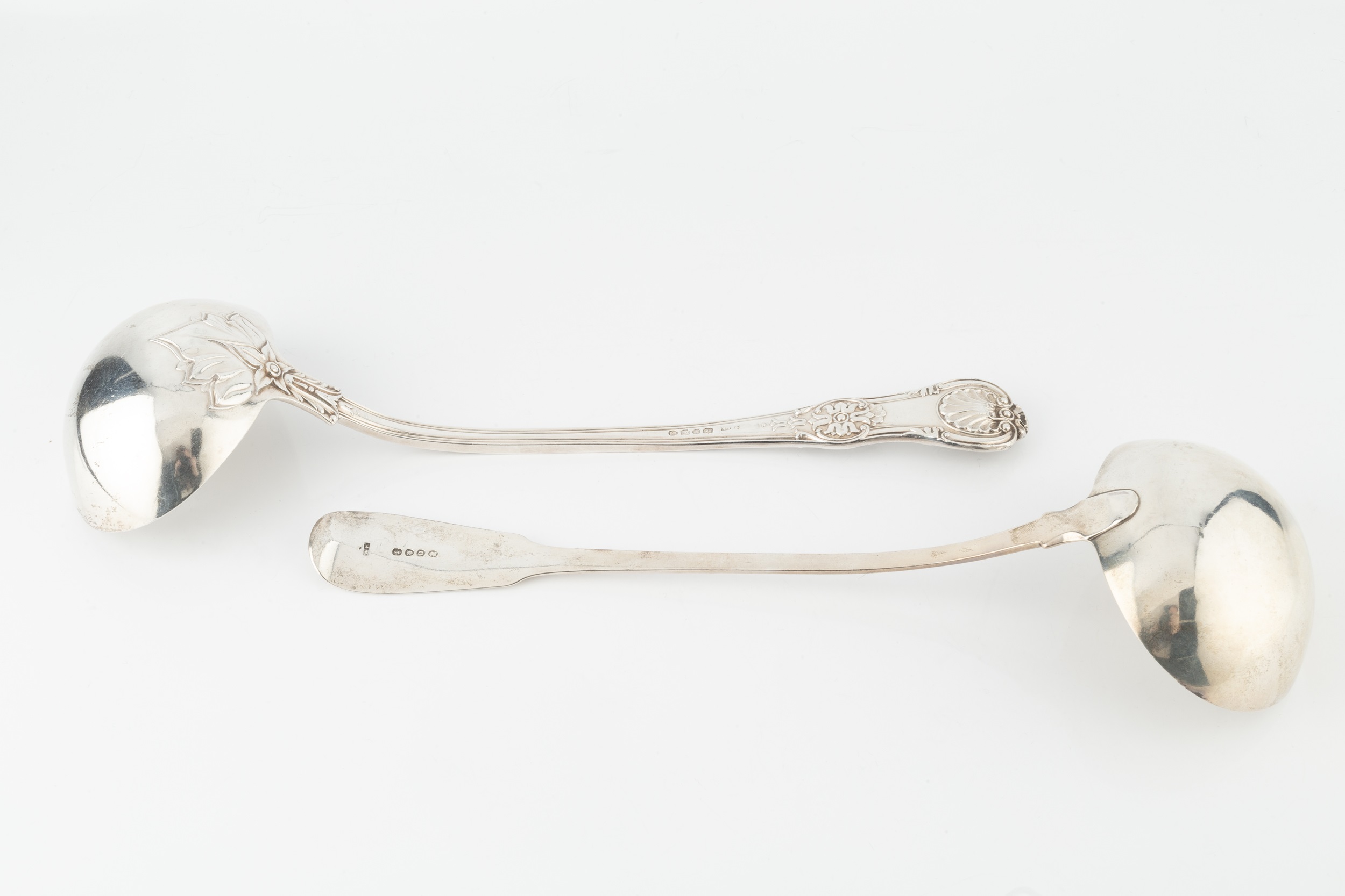 A George IV silver King's pattern soup ladle, by Charles Eley, London 1824, 34cm long, and a - Image 2 of 2