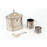 An Edwardian silver tea caddy, of chamfered rectangular form with hinged cover and bright-cut