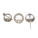 A Scottish silver cloak brooch or pin, with Celtic style decoration and swing pin, by Robert