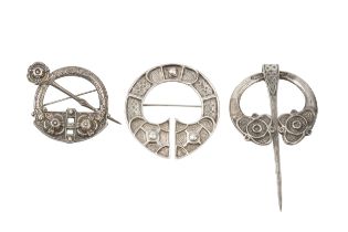 A Scottish silver cloak brooch or pin, with Celtic style decoration and swing pin, by Robert