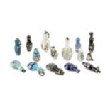 A collection of Murano miniature glass scent bottles, comprising six blue and four black examples,