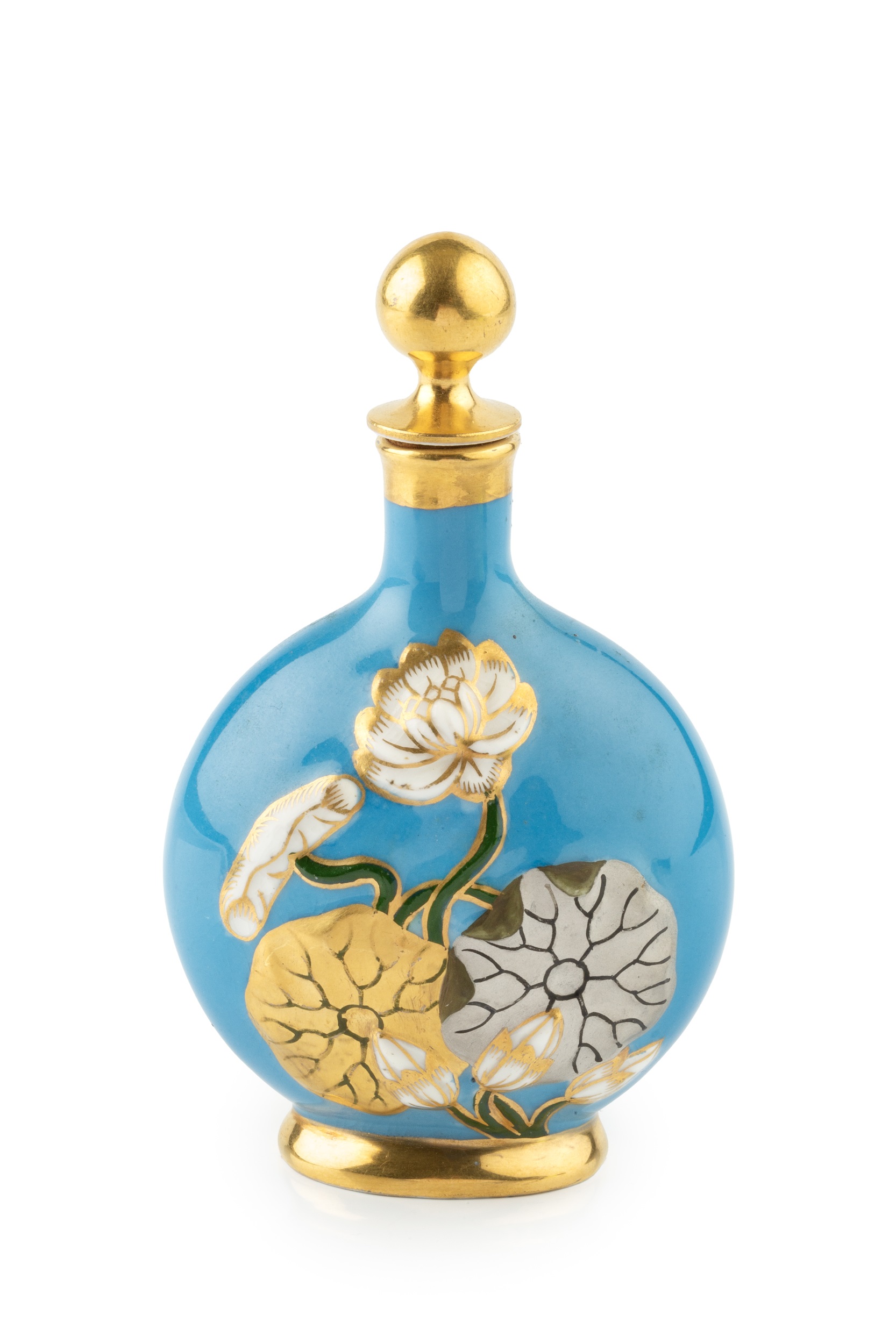 A late Victorian Coalport porcelain scent bottle and stopper, of moon flask form, relief - Image 2 of 2