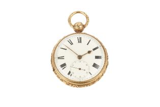 A Victorian 18ct gold open face pocket watch, the white enamel dial with Roman numerals and having
