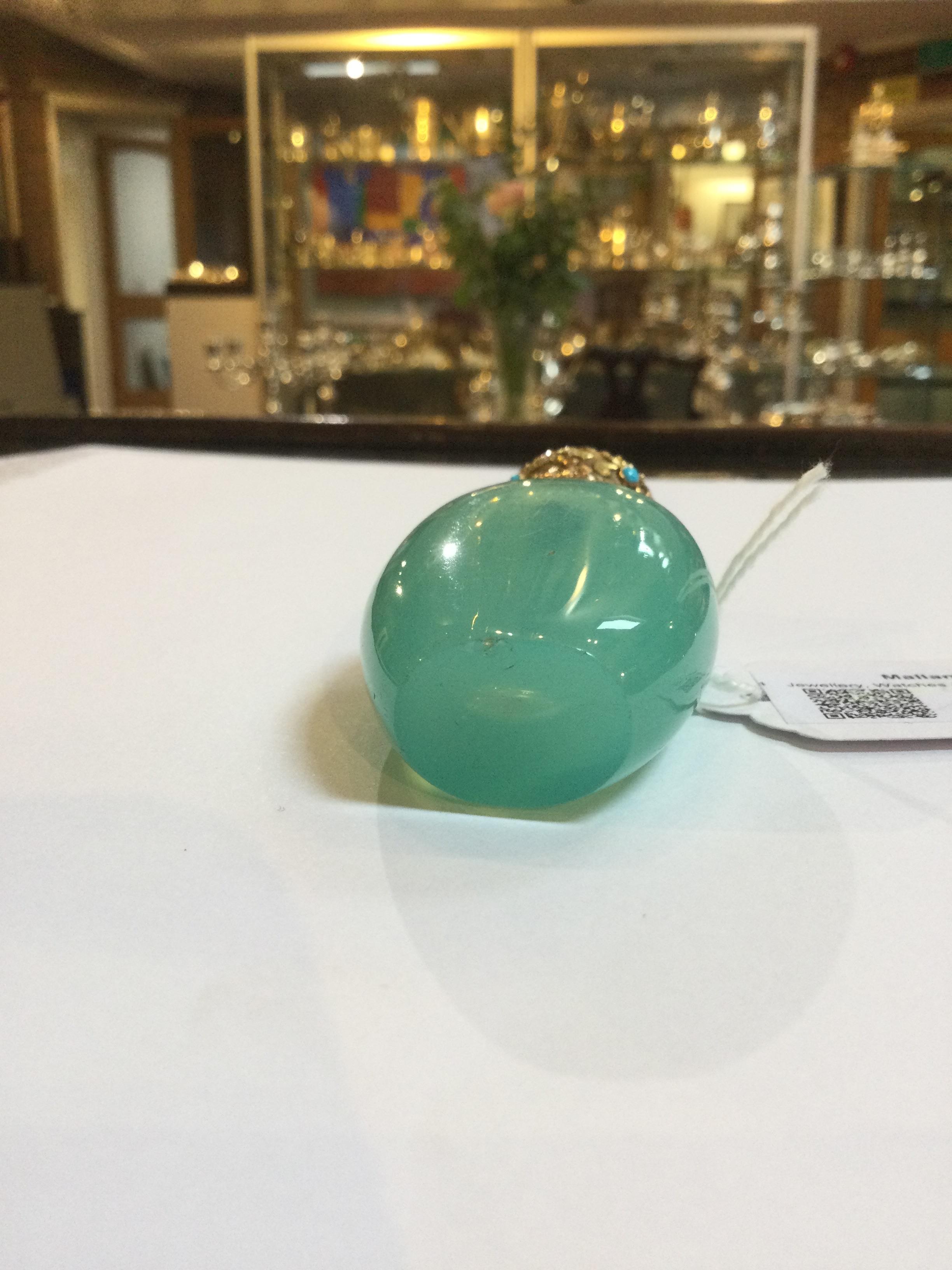 A 19th century French gold mounted opaline glass scent bottle, the turquoise glass body of ovoid - Image 9 of 11