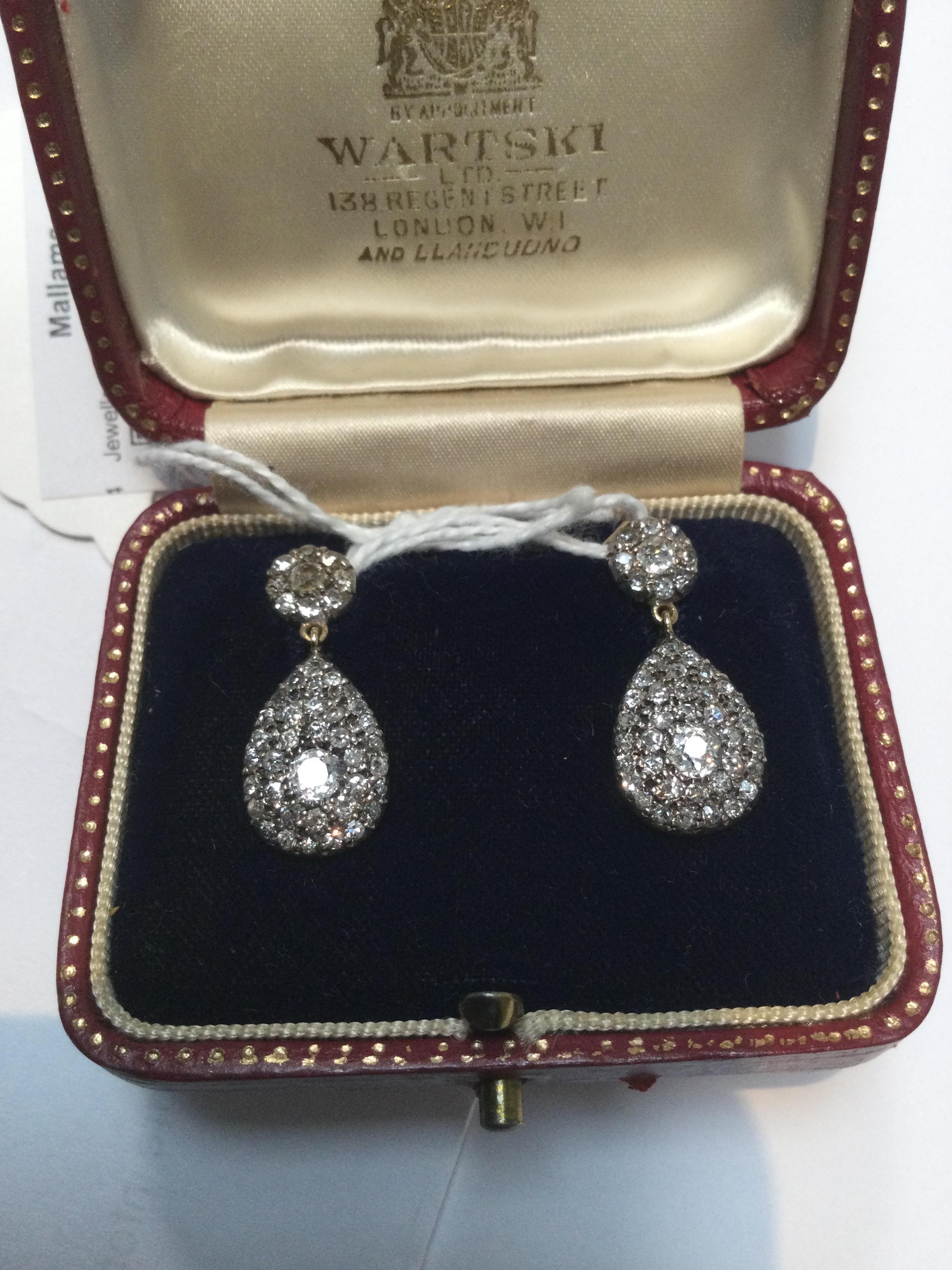 A pair of diamond ear pendants, each designed as a circular cluster of old and single-cut - Image 4 of 7