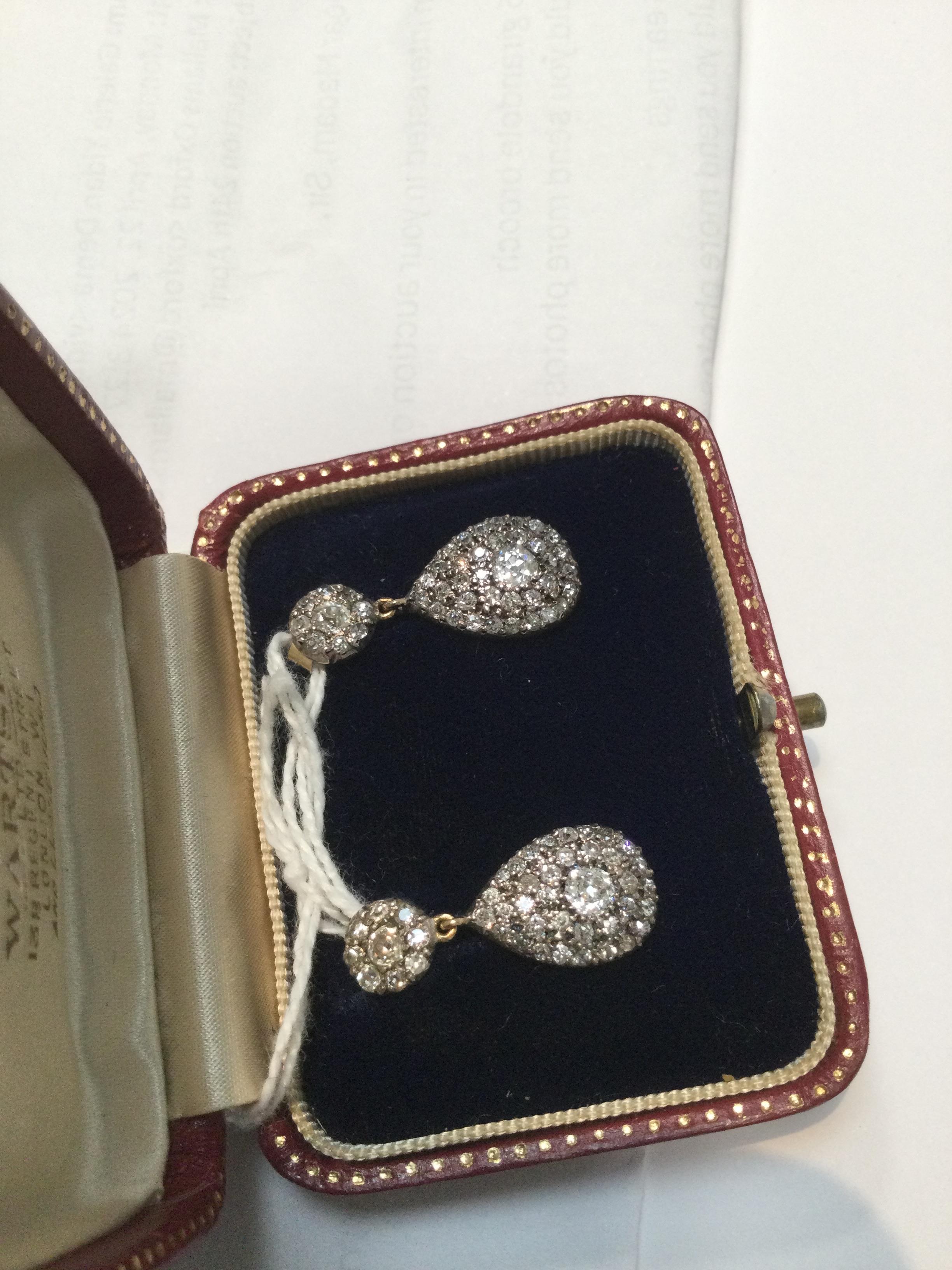 A pair of diamond ear pendants, each designed as a circular cluster of old and single-cut - Image 7 of 7
