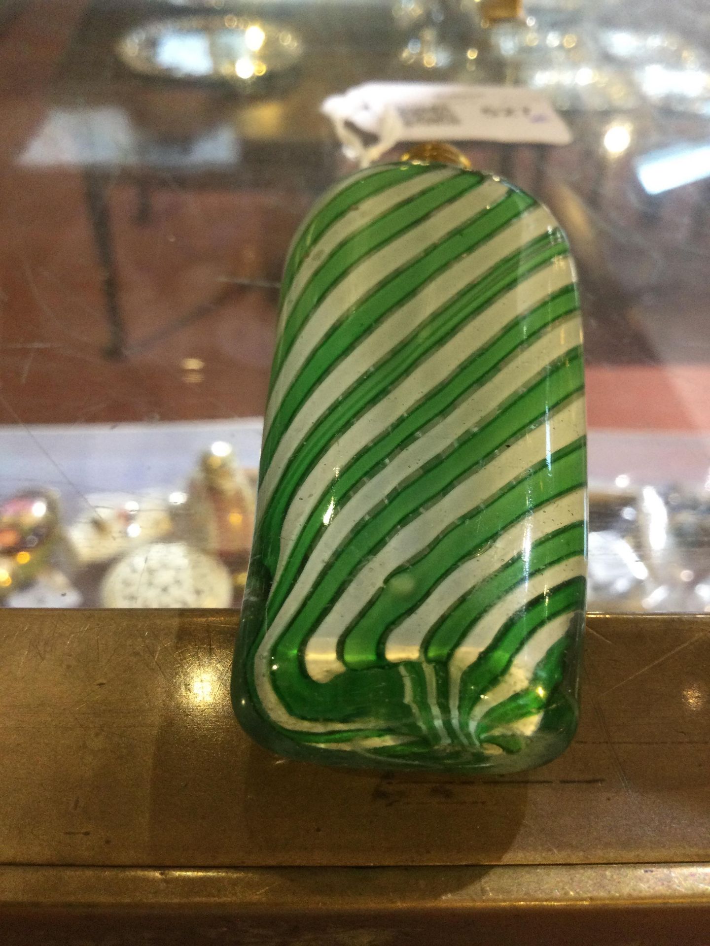 A 19th century French green and white striped glass scent bottle, of slightly tapered form, - Bild 7 aus 7